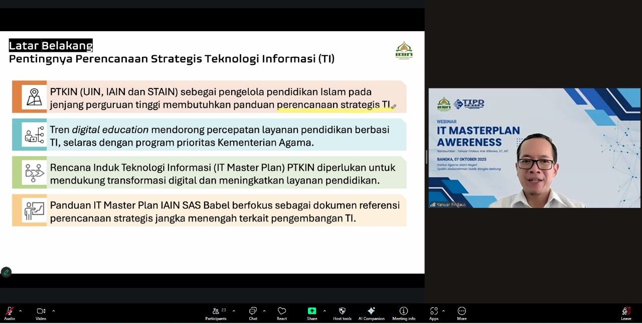 TIPD IAIN SAS Bangka Belitung Gelar Webinar IT Master Plan Awarness